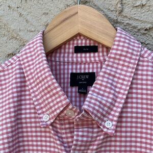J. Crew Men's Pink Gingham Checkered Button Down Cotton Shirt Slim Fit Oxford L